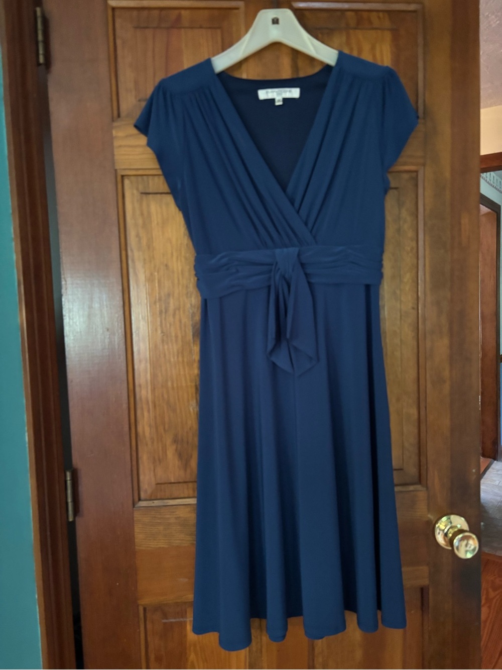 Women's classic blue Dress with attached Tie at Waist size 10 petite